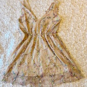Southern Fried Chics - Sequin Embellished Tulle Dress - Beige - Medium